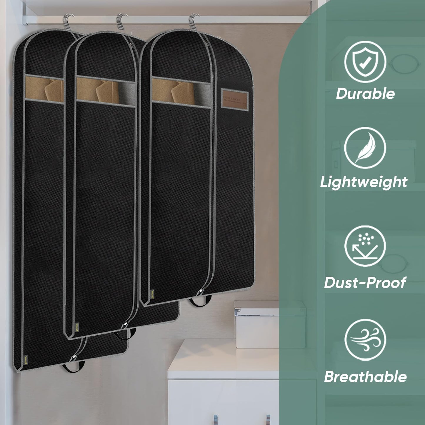 BALEINE 1PK Heavy Duty Garment Bag with Shoe Storage Travel Bag for Dresses, Suit, Coats Travel Essential (43", Black)