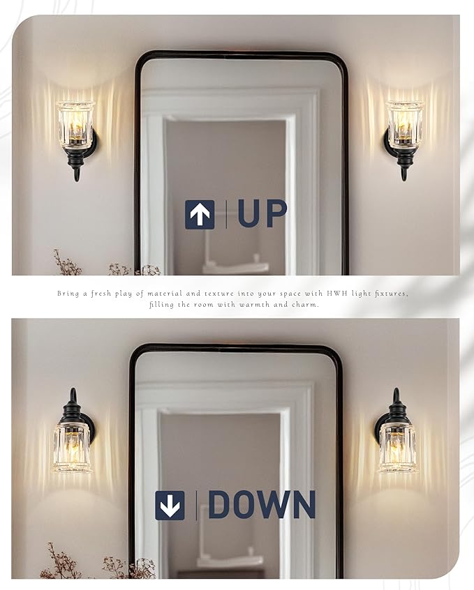 HWH Wall Sconces Set of 2, 1-Light Matte Black Bathroom Light Fixtures, Modern Single Vanity Light Wall Lamp with Bell-Shaped Clear Glass, 5HZG106B-2 BK