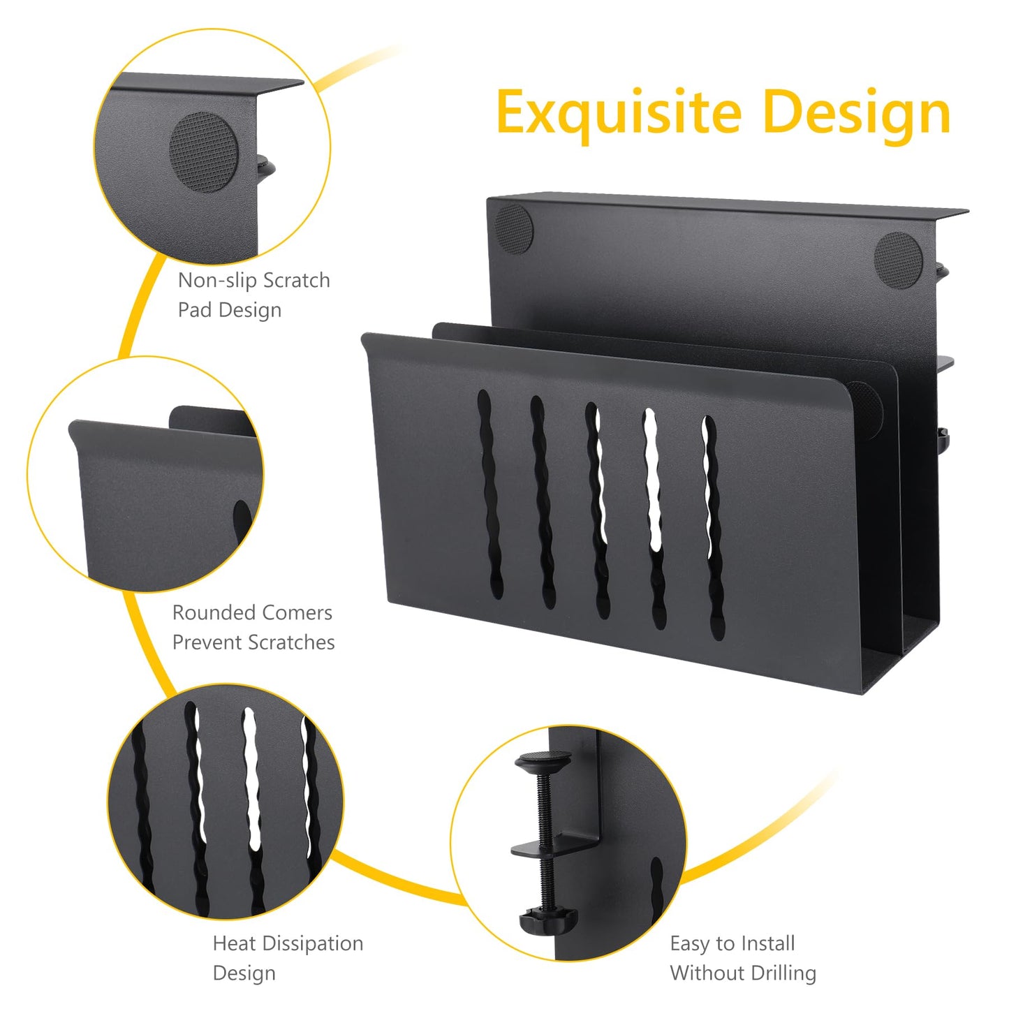 Desk Side Storage Under Desk Laptop Holder, No Drill Hanging Desk Organizer with Pen Holder, Clamp-On Table Side Tray Desktop Organization Mount for Office and Home (White)