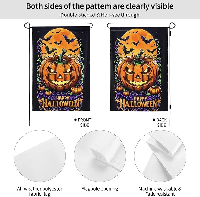 Halloween Scary Pumpkin Garden Flag for Fall Festival Porch Patio Farmhouse Outdoor Yard Decoration Vertical Double Sided Burlap 12.5 x 18 Inch
