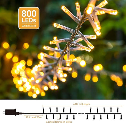 JMEXSUSS Warm White 800 LED Christmas Cluster Lights Plug in, 40ft Christmas String Lights Outdoor Waterproof with Remote, 8 Modes Christmas Tree Lights for Christmas Tree Wreath