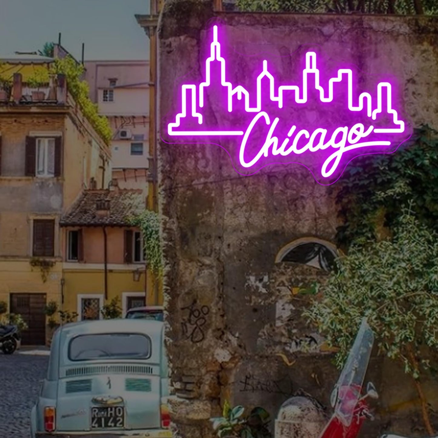 City Light Chicago Neon Sign, Skyline Neon Light, Home Wall Office Decor, Chicago City Led Sign, City Sign for Christmas Birthday Gifts Women Gift Bar Pub Store Club Garage Home Party-Purple-17.3"