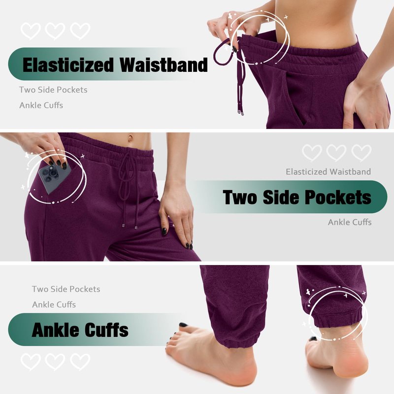 Walifrey Womens Joggers with Pockets, Drawstring Sweatpants Women for Lounging Jogging Gym and Workout Purple,1 Pack Purple S
