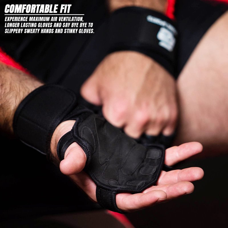 Fit Active Sports New Grip 2.0 Ventilated Weight Lifting Workout Gloves with Wrist Wraps for Gym Exercise, Weightlifting, Pull Ups - for Men & Women (XL)