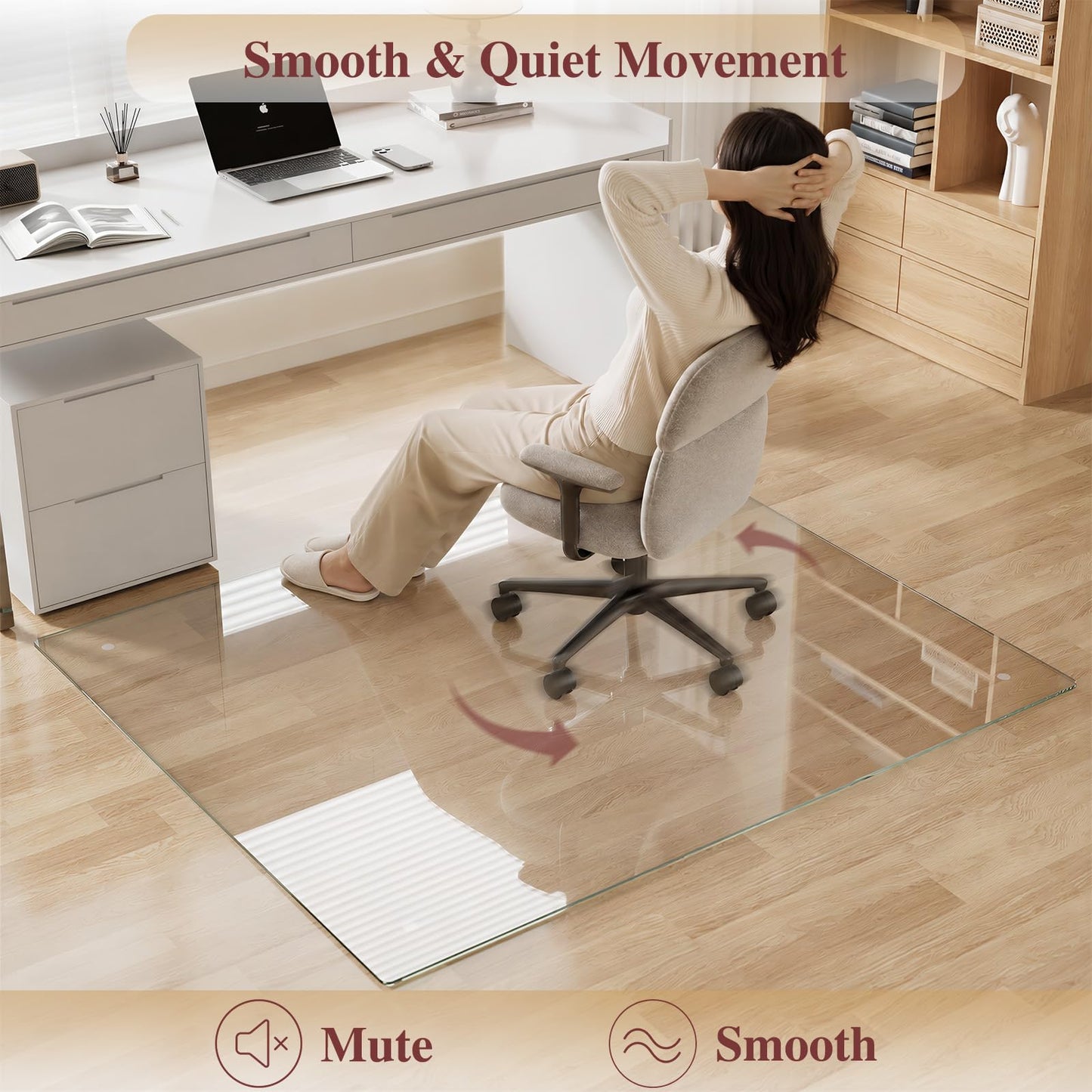 MYSUNORIA Tempered Glass Chair Mat, 42"x48" Office Chair Mat for Hardwood Floor, Clear Computer Chair Mat, 4 Non‑Slip Pads, Smooth Glide & Easy Clean, Carpet Hardwood Floor Protector