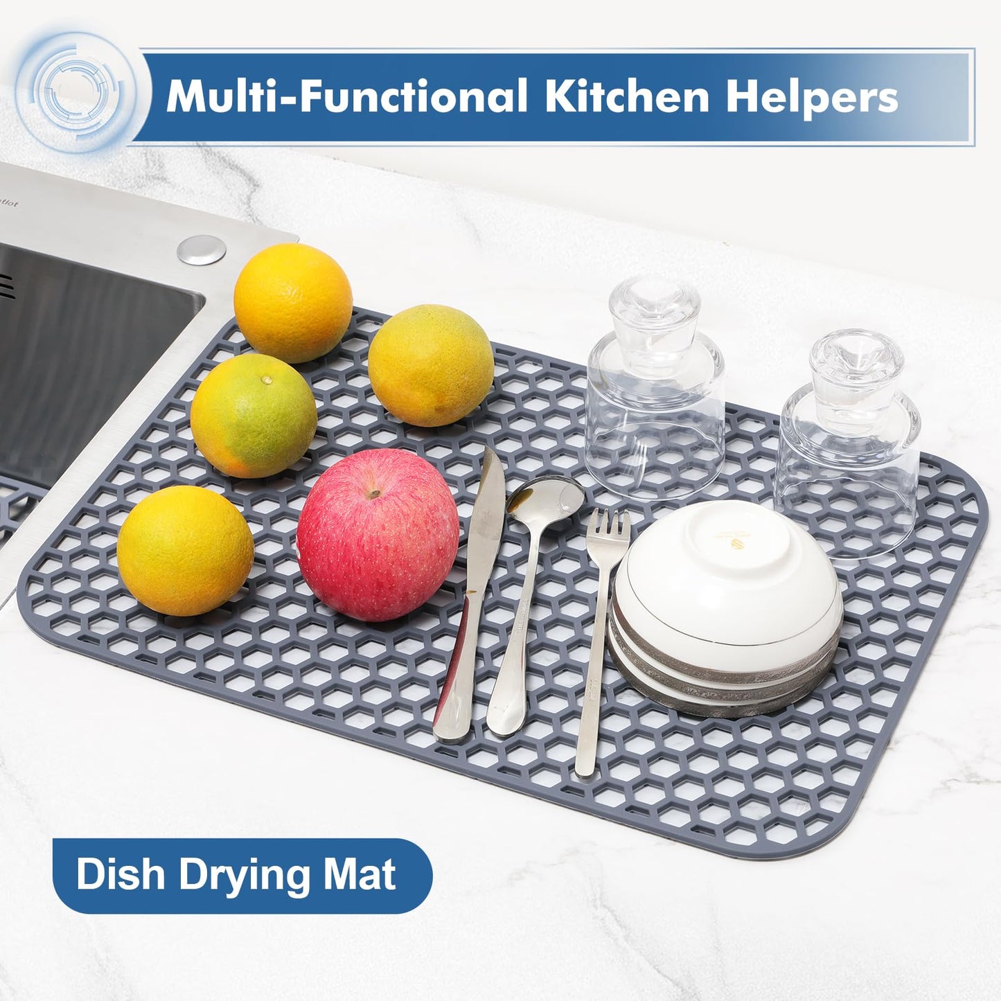 Bestjing Silicone Sink Protectors for Kitchen Sink -12" 13" 16" 18" 24" 26" 28" 30", Non-Slip Heat Resistant Mat for Bottom of Farmhouse Porcelain Stainless Steel (18.3"x12.5", Gray)