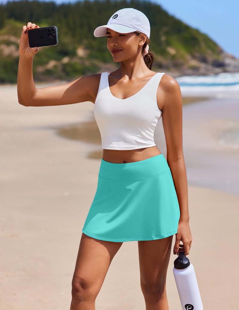 PINSPARK Pleated Tennis Skirt with Pockets Athletic Skort Women for Golf Pickleball Workout Tummy Control,Turquoise Medium
