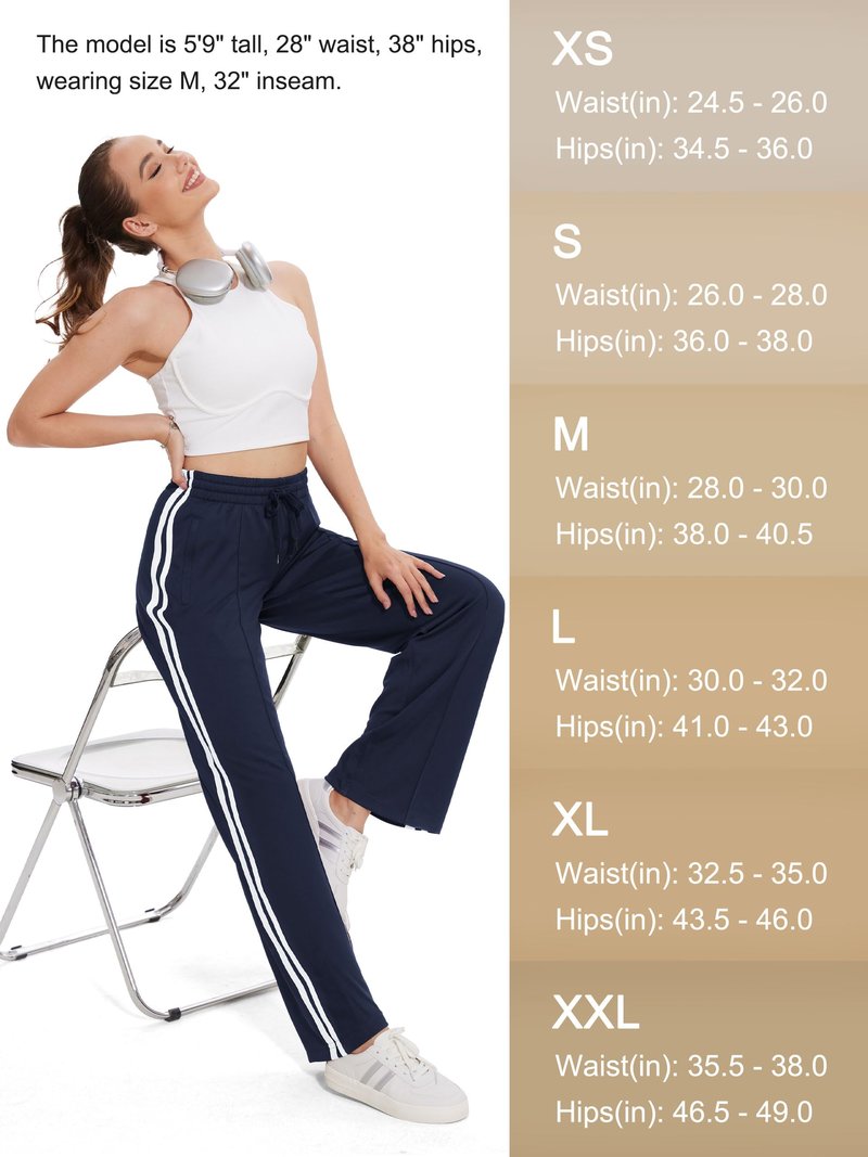 Tapata Women's 30" Inseam Regular Track Pants Loose Straight Leg Jogging Sweatpants Warm-Up Sports Athletic Running, Navy Blue, S