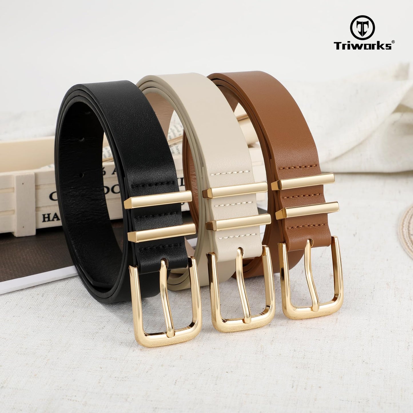 TRIWORKS 3 Pack Women Belts For Jeans Pants Dresses Ladies Leather Waist Belts