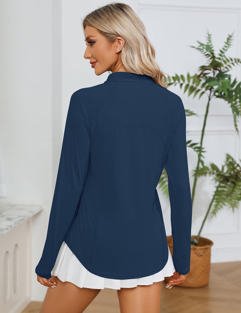 LOMON Women Long Sleeve Shirts Sun Protection 1/4 Zip Summer Quick Dry Hiking Shirts Hiking Shirts Women Quick Dry（Navy Blue,M）
