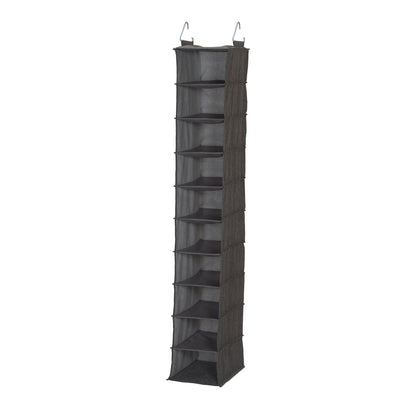 Household Essentials 10-Shelf Wide Hanging Shoe Organizer, Soft and Durable Polyester, Versatile, Breathable, Stylish, Compact, Sturdy Hooks for Rod or Wire Closets, Gray