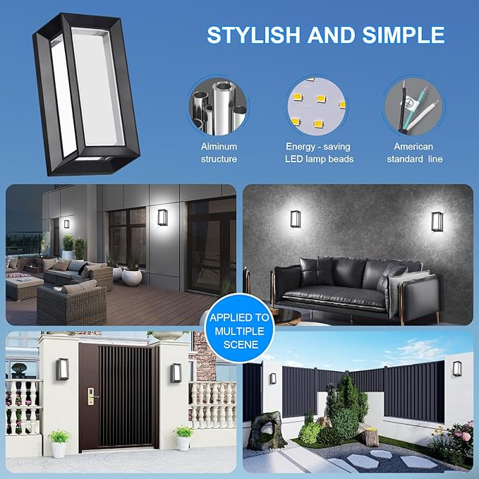 ledmo Exterior Wall Lights LED Beads 1800LM Outdoor Lights Fixtures Wall Mount Matte Black Outdoor Christmas Lighting 6000K Aluminum Shade Modern IP65 Waterproof for House Porch Walkway Coach 4 Pack