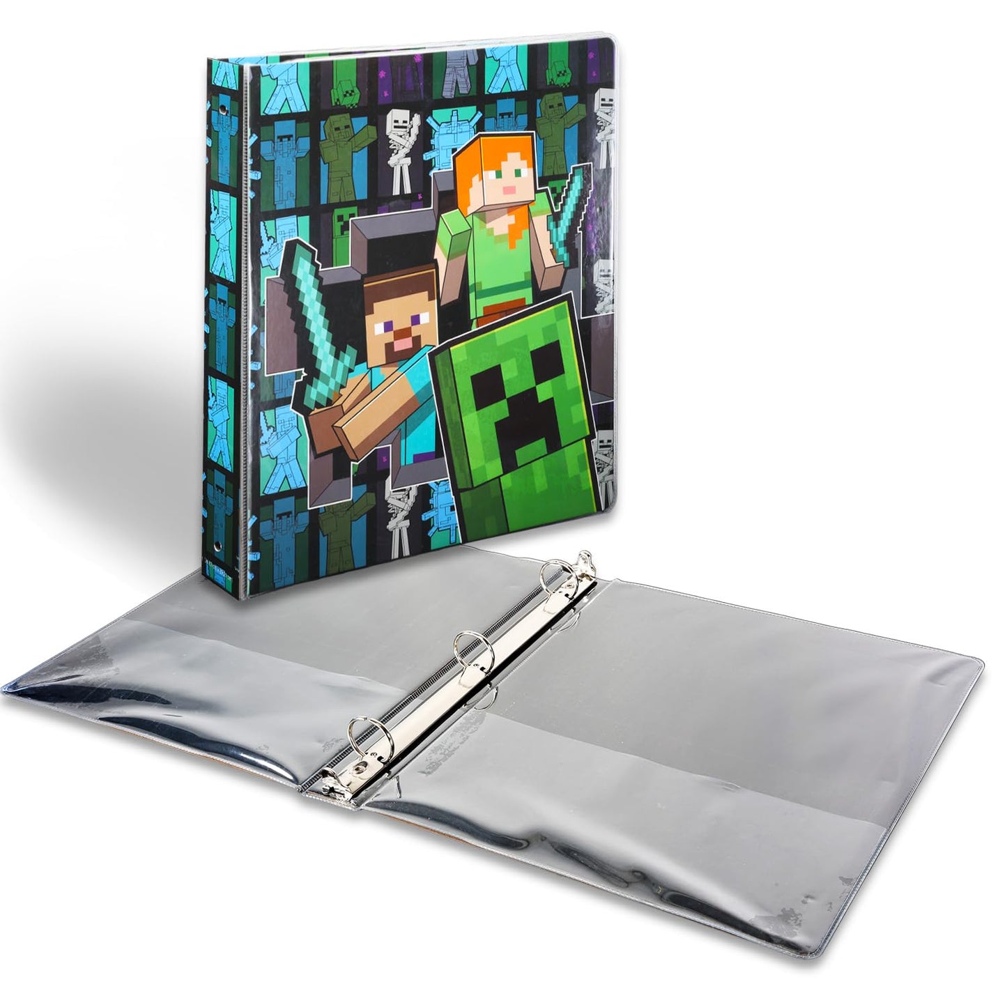 Minecraft Folders for School - Minecraft Binder Bundle Includes Vinyl Binder and 2 Folders with Pockets Plus Stickers | School Supplies Set