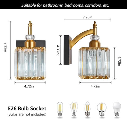 Modern Wall Sconces Set of Two Black Gold Indoor Wall Mounted Room Sconce Crystal Wall Lighting Bathroom Vanity Light Fixtures
