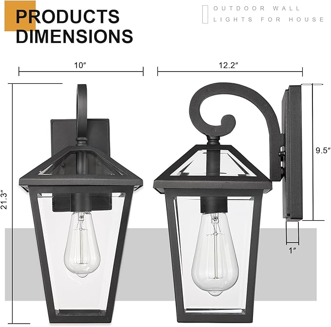 Large Outdoor Light Fixtures Wall Mount 21'' Waterproof Exterior Wall Lanterns with Glass, Outdoor Wall Light, Outside Wall Sconces, Front Porch Lights for House Garage Doorway Patio 1 Pack
