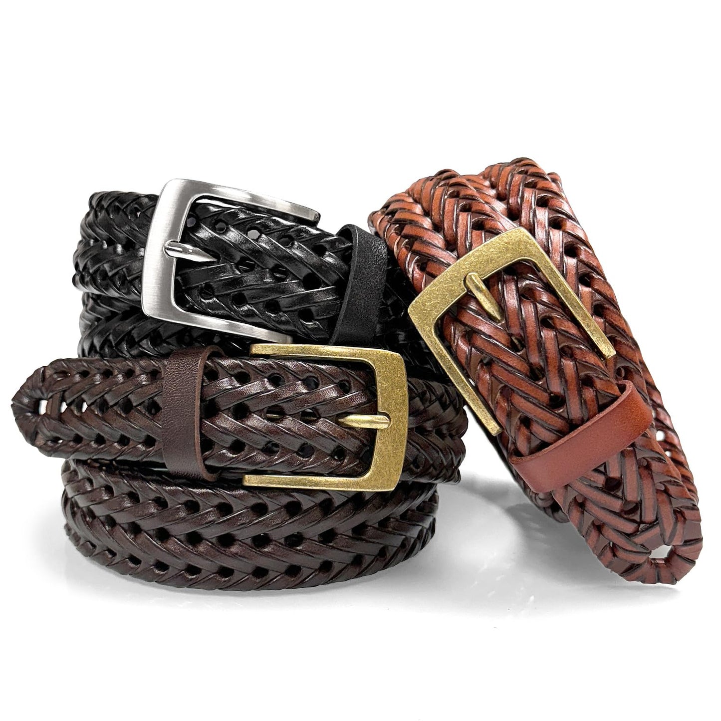 Belts.com Braided Belt Genuine Leather Woven Casual Dress Belt 1-3/8"(35mm) Wide (Tan, -36)