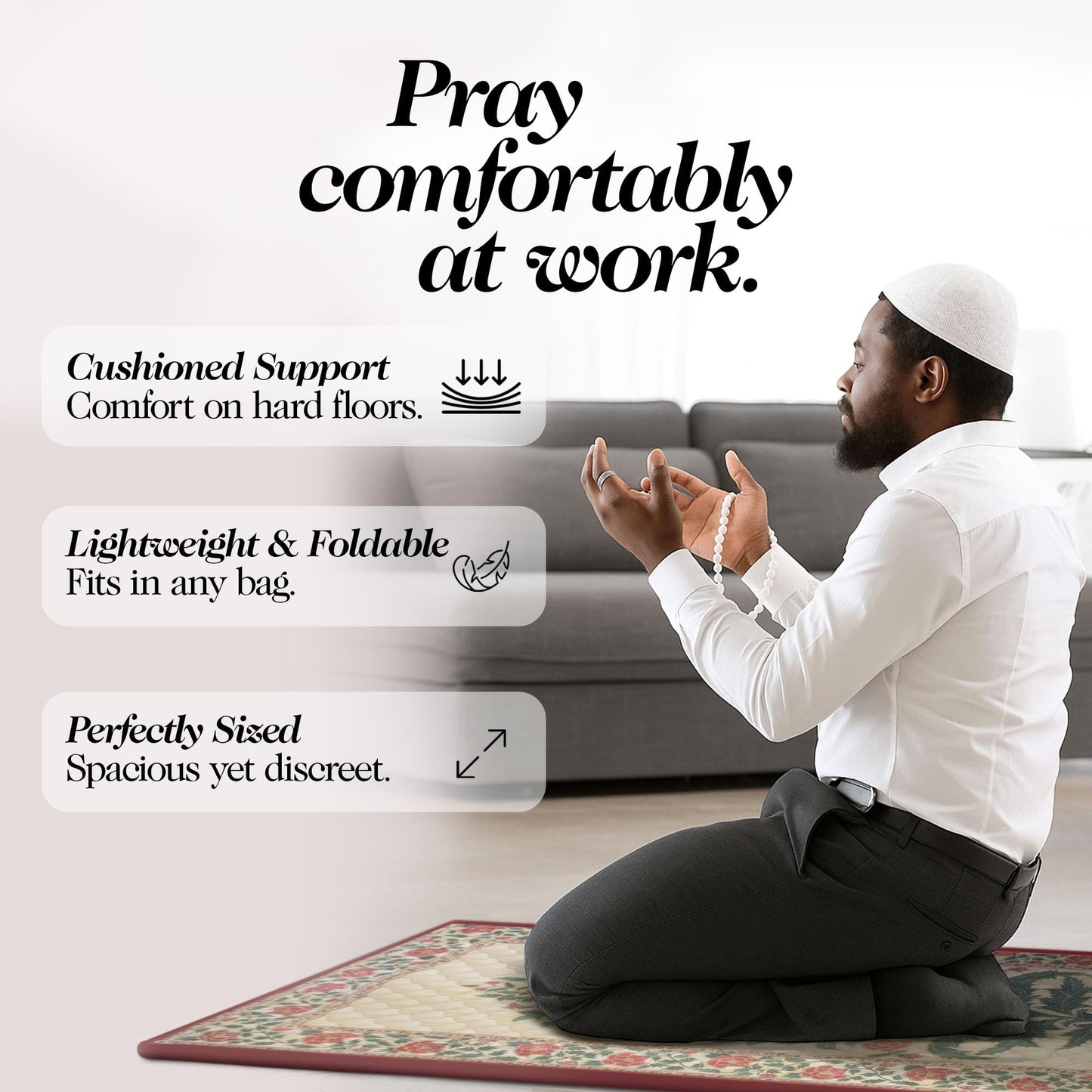 TLC NY Prayer Mat for Men & Women – Thick Padded Foldable Travel Prayer Rug, Portable & Machine Washable, Modern Design for Home, Office & Mosque Use – Ideal Ramadan & Hajj Gift, Crimson