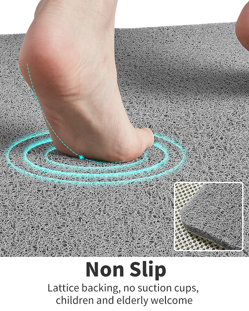 Non Slip Shower Mat, Comfortable Bath mat for Textured Surface,Quick Drying Easy Cleaning Shower Floor Mat for Wet Area,Without Suction Cups Grey 24 x 24