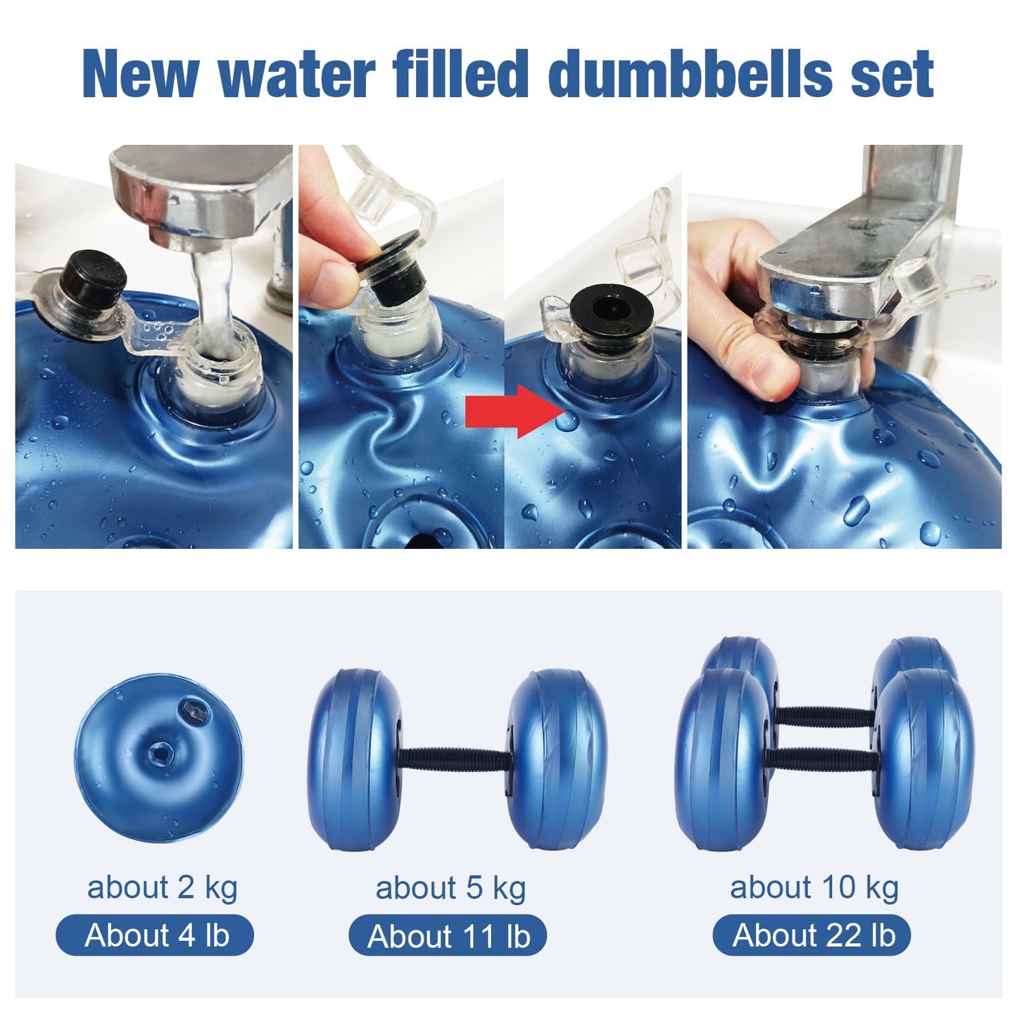 Water Filled Dumbbells Set - Water Filled Weights - Portable Travel Weights - Weights Adjustable Dumbbells - Portable Fitness Equipment - Strength Training - Fitness and Shaping