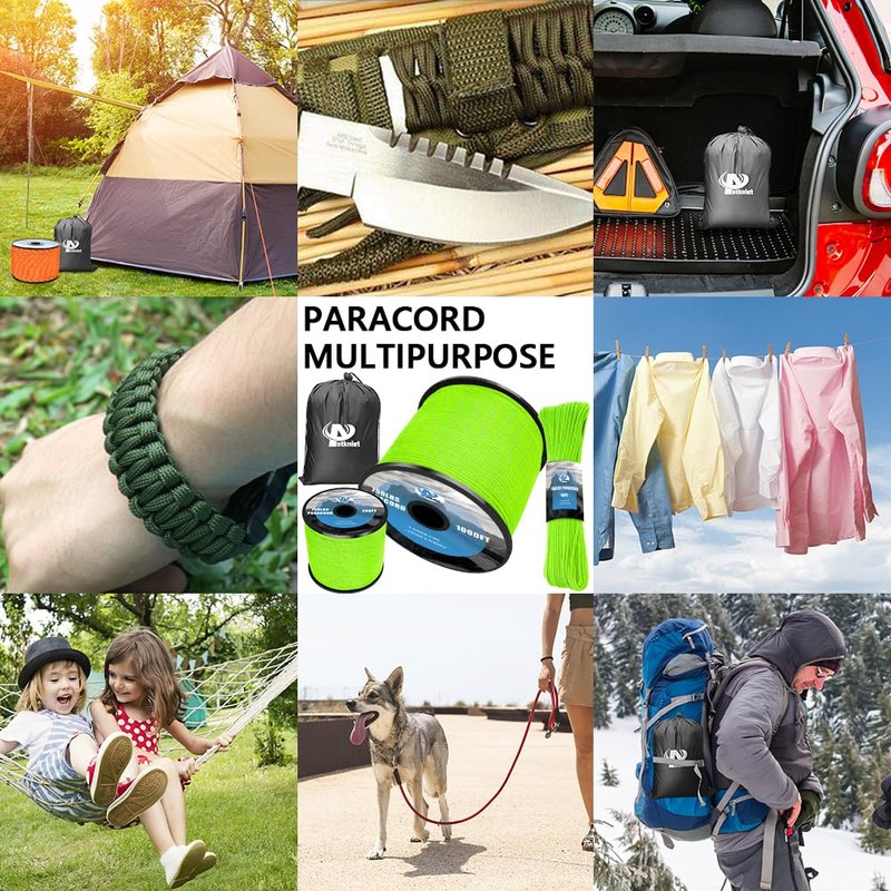 750Ib Reflective Paracord Rope, 1000', 4mm 11 Strand Parachute Spool Cord with Collecting Bag, para Cord Lanyard for Clothsline, Hammock, Camping, Hiking and Survival