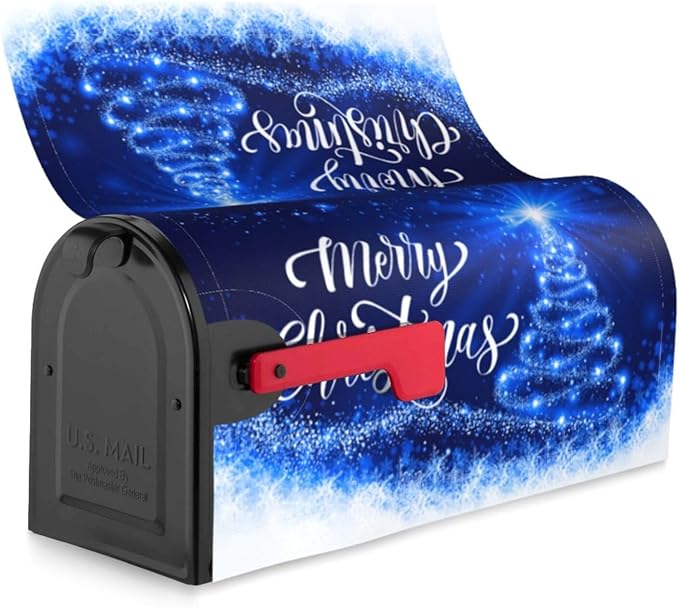 Mailbox Covers Merry Christmas Blue Snow Tree Magnetic Letter Post Box Cover Standard Size 21 x 18 Inch Garden Yard Home Decorative