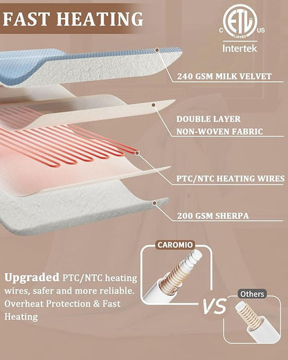 CAROMIO Heated Blanket Twin Size, Waffle Weave Electric Throw Blanket Fast Heating with LCD Controller, 10 Heat Levels & 1-12H Time Settings Auto Off, ETL Certified, Light Blue, 62" x 84"
