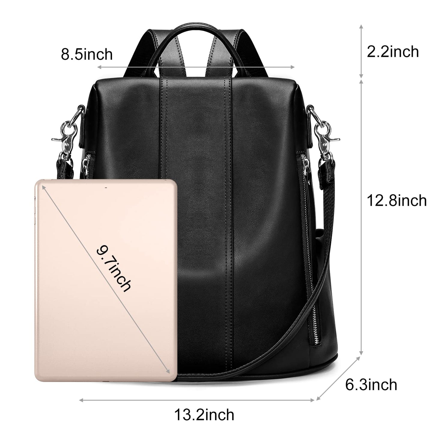 S-ZONE Leather Backpack Purses for Women Antitheft Rucksack Shoulder Bag Medium