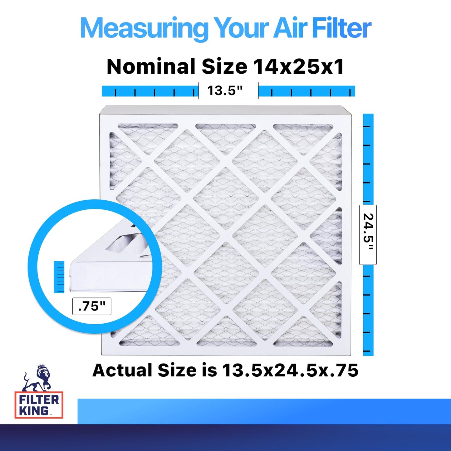 Filter King 14x25x1 Air Filter (MERV 8) (6-Pack) Dust & Allergy Control AC Furnace Filters, MADE IN USA, HVAC, Pleated, Electrostatic (Actual Size: 13.5 x 24.5 x .75)