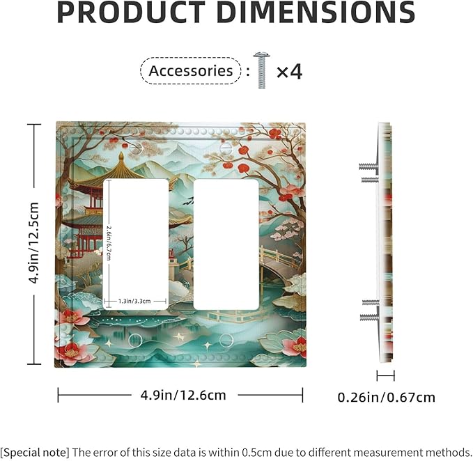Asian Palace Traditional Bridge Cherry Blossoms Dual Outlet Covers Wall Plate 2 Gang Rocker Decorative Switchplate Electrical Faceplate GFCI Light Switch Covers for Farmhouse Living Decor