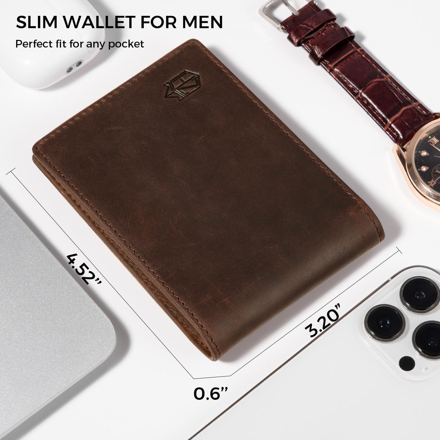 Zitahli wallets for men Genuine Leather Mens Wallet With 12 Card Slots, 2 ID Windows Bifold Rfid Blocking Gifts for Men