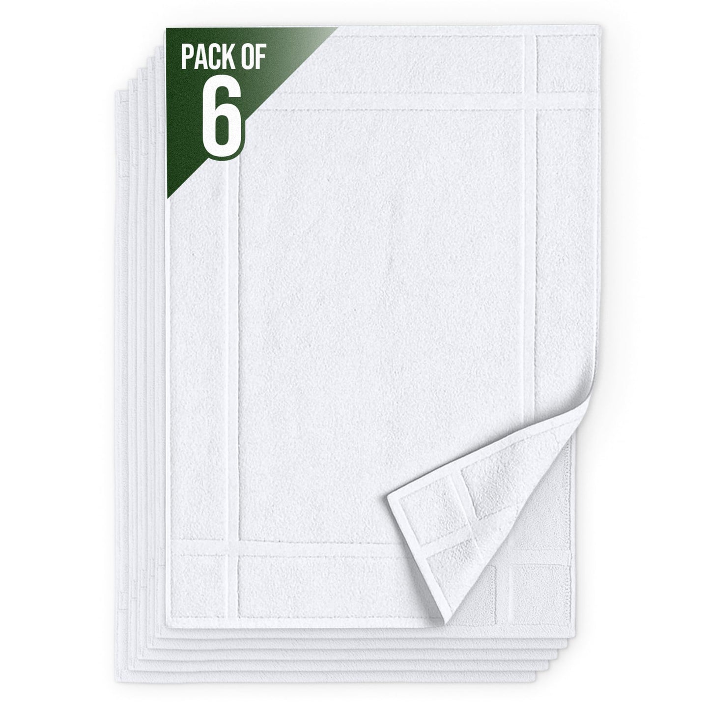 Pearl Linens Pack of 6 100% Cotton Bath Mat Towels, 20x30 inches, Soft & Absorbent Floor Towels for Bathroom, Not Bathroom Rugs, After Shower Mat, 687 GSM, Machine Washable, Airbnb Essentials, White