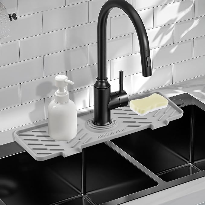 Meiliweser Silicone Faucet Mat for Kitchen Sink – Gen 3 10° Slope Splash Guard