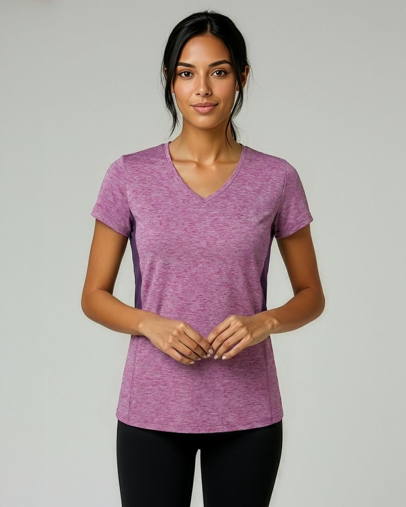 Real Essentials 5 Pack: Women's Dry-Fit Short Sleeve V Neck T Shirt Workout Fitness Yoga Top Tee, Set 4, XL