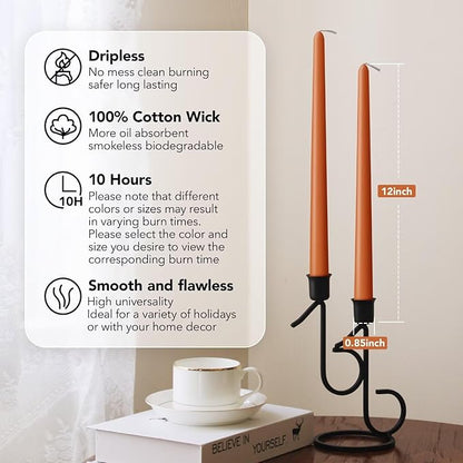 Taper Candles Set of 4 - Burnt Orange Tapered Candles, Perfect for Wedding,Dinner - Smokeless, Unscented, Long Burning - Hand Poured, Colored Tall Candlesticks