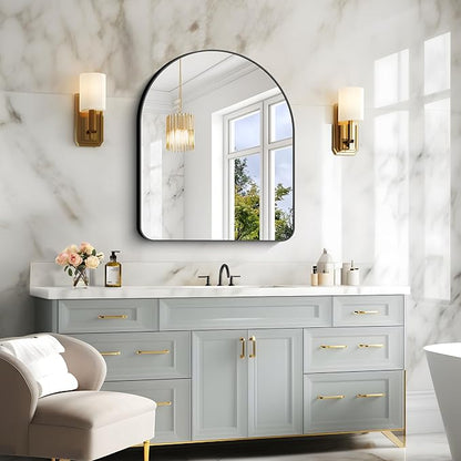 Arched Bathroom Mirror, 30"x36" Black Arched Mirror for Bathroom, Wall Mounted Mirror, Black Vanity Wall Mirror w/Metal Frame for Bedroom, Entryway, Living Room, Hanging or Leaning Against Wall