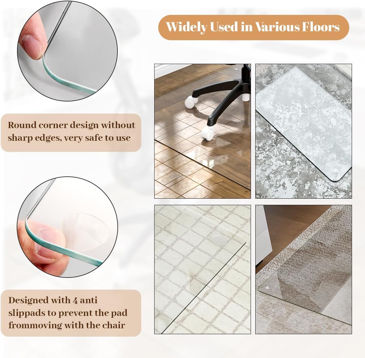 [Tempered Glass] 30" x 48" Glass Chair Mat, 1/5" Thick Office Chair Mat for Carpet or Hardwood Floor, Heavy Duty Hard Chair Mats with Round Corner and Polished Edge, Carpeted Floor Protector