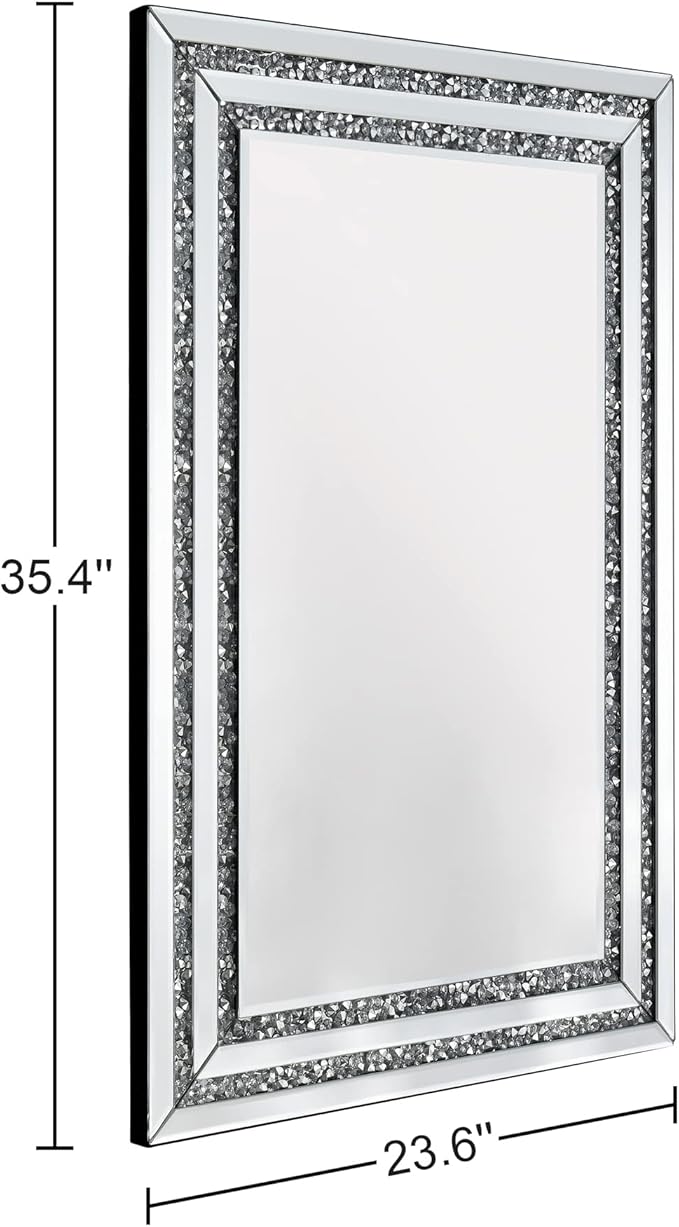 KOHROS Crush Diamond Bathroom Mirror 36" x 24" Crystal Mirrors for Wall Decor Rectangle Wall Mirror for Bathroom, Entryway and Bedroom, Easy to Install