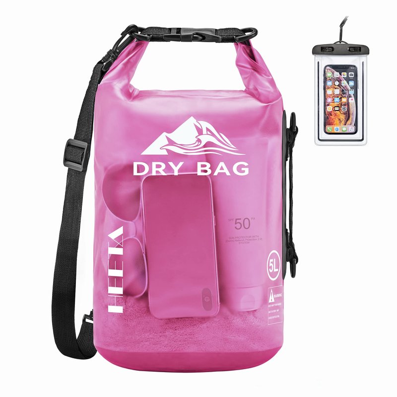 HEETA Dry Bag Waterproof for Women Men, Roll Top Lightweight Dry Storage Bag Backpack with Phone Case for Travel Swimming Boating Kayaking Paddle Board Camping Beach Accessories (Rose Red, 30L)