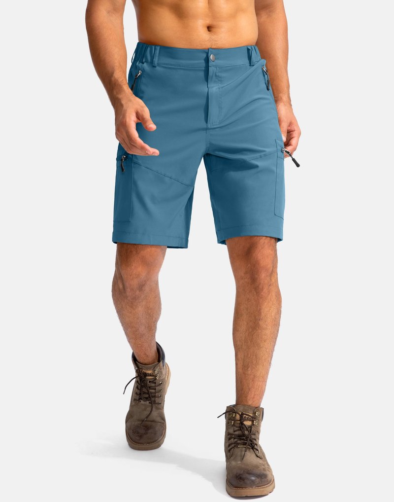 Pudolla Men's Hiking Cargo Shorts 9" Lightweight Outdoor Work Shorts for Men Travel Golf Camping Casual with 5 Zipper Pockets(Sea Blue X-Large)