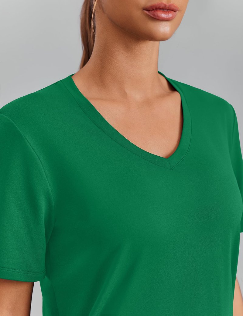 PINSPARK Womens Athletic Shirts Short Sleeve V Neck Gym Workout Tops Moisture Wicking Quick Dry Running T-Shirts Breathable,Green X-Large