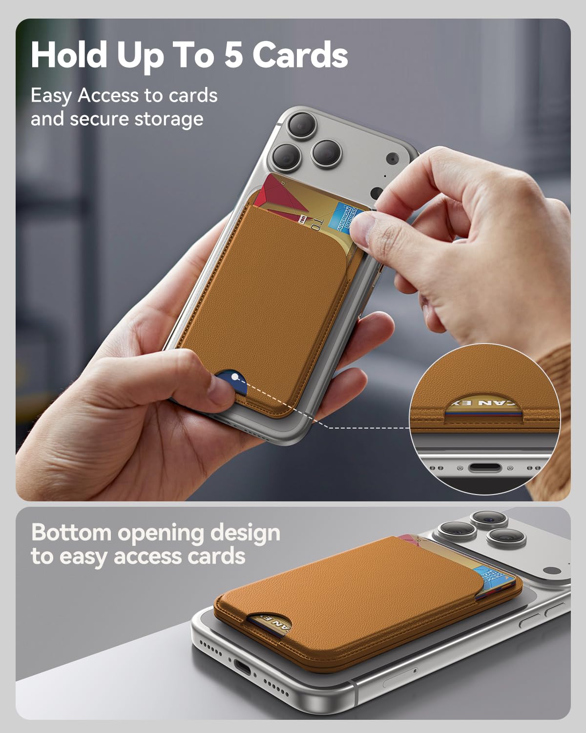 TWZKG for MagSafe Wallet, 5 Cards Holder with Stand, Magnetic Phone Wallet Stand for iPhone 17/16/15/14/13/12 Pro Max Air Plus Series, RFID Blocking Vegan Leather,Brown