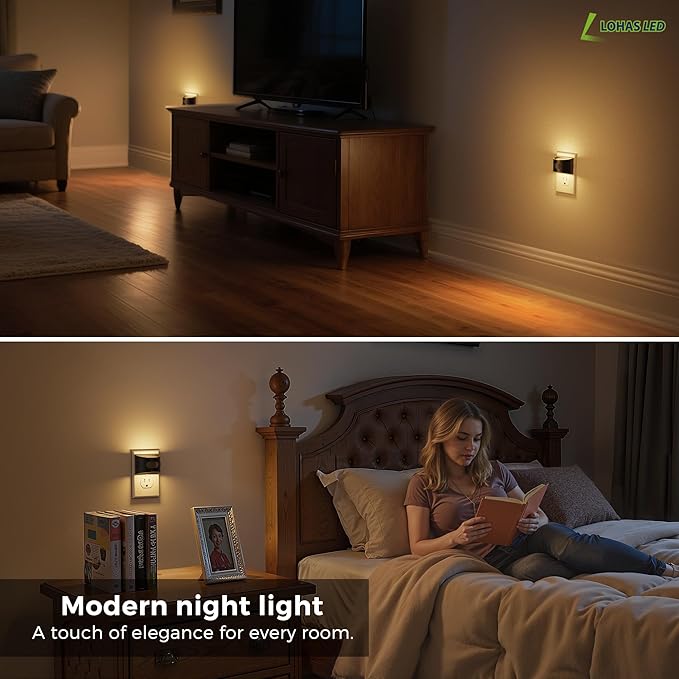 L LOHAS LED Night Light with Motion Sensor & Dusk to Dawn Sensor, Night Lights Plug into Wall with 30-100lm Adjustable Brightness, Dimmable Night Light for Bathroom Hallway, 3000K Soft White, 2 Pack