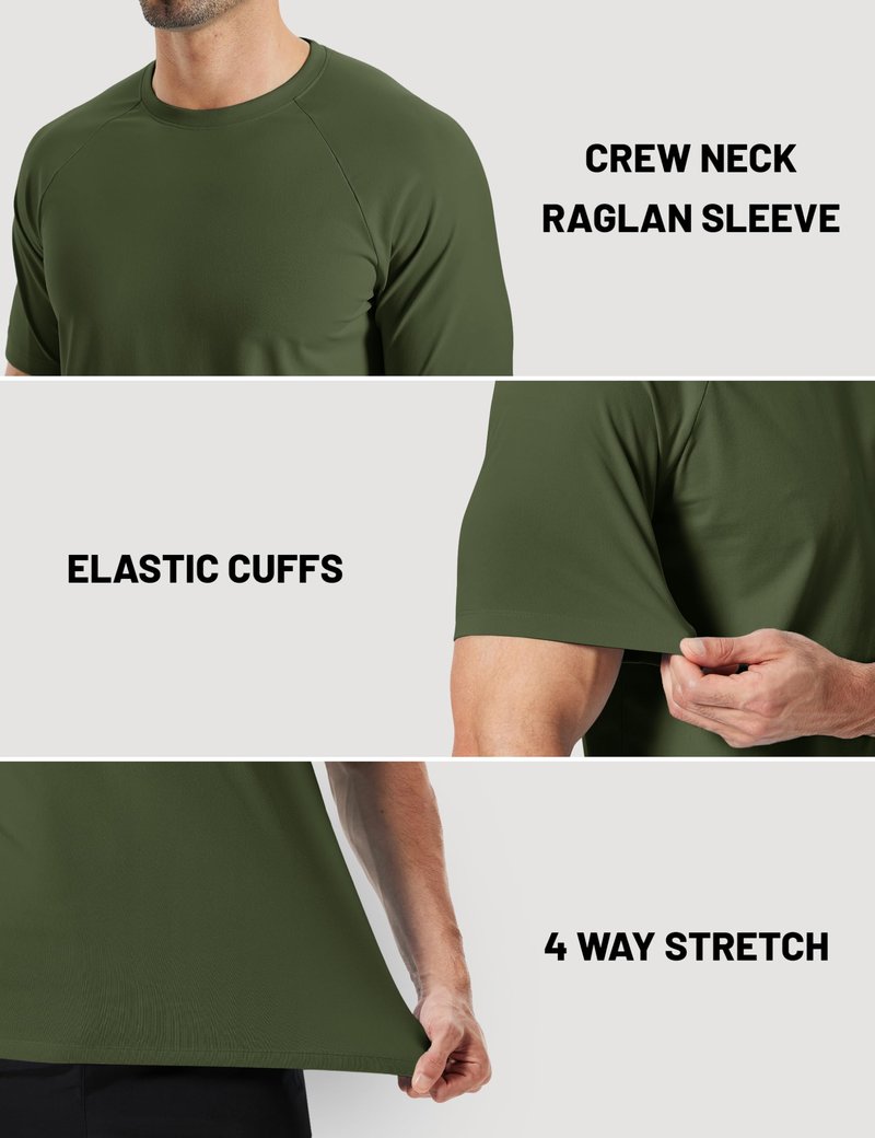 MAGCOMSEN Mens Short Sleeve Dry Fit T-Shirts UPF 80+ Athletic Moisture Wicking Lightweight Workout Running Swim Shirts Army Green L