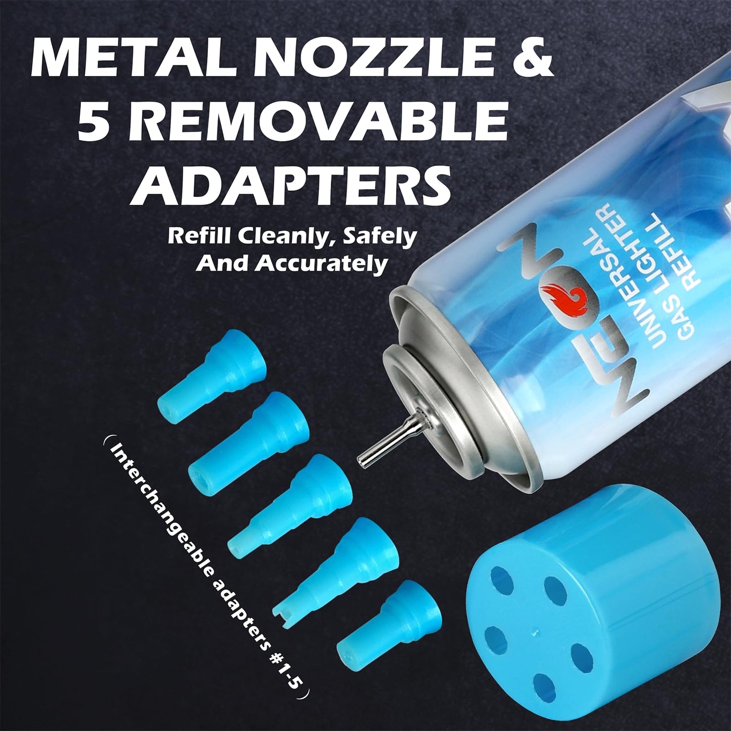NEON Butane Refill, 11X Ultra-Refined Butane Fuel, 300ml Premium Lighter Fluid with Metal Nozzle & 5 Butane Gas Refill Adapters for Refillable Jet Flame Lighters, Torches, and Culinary Use, 12 Cans
