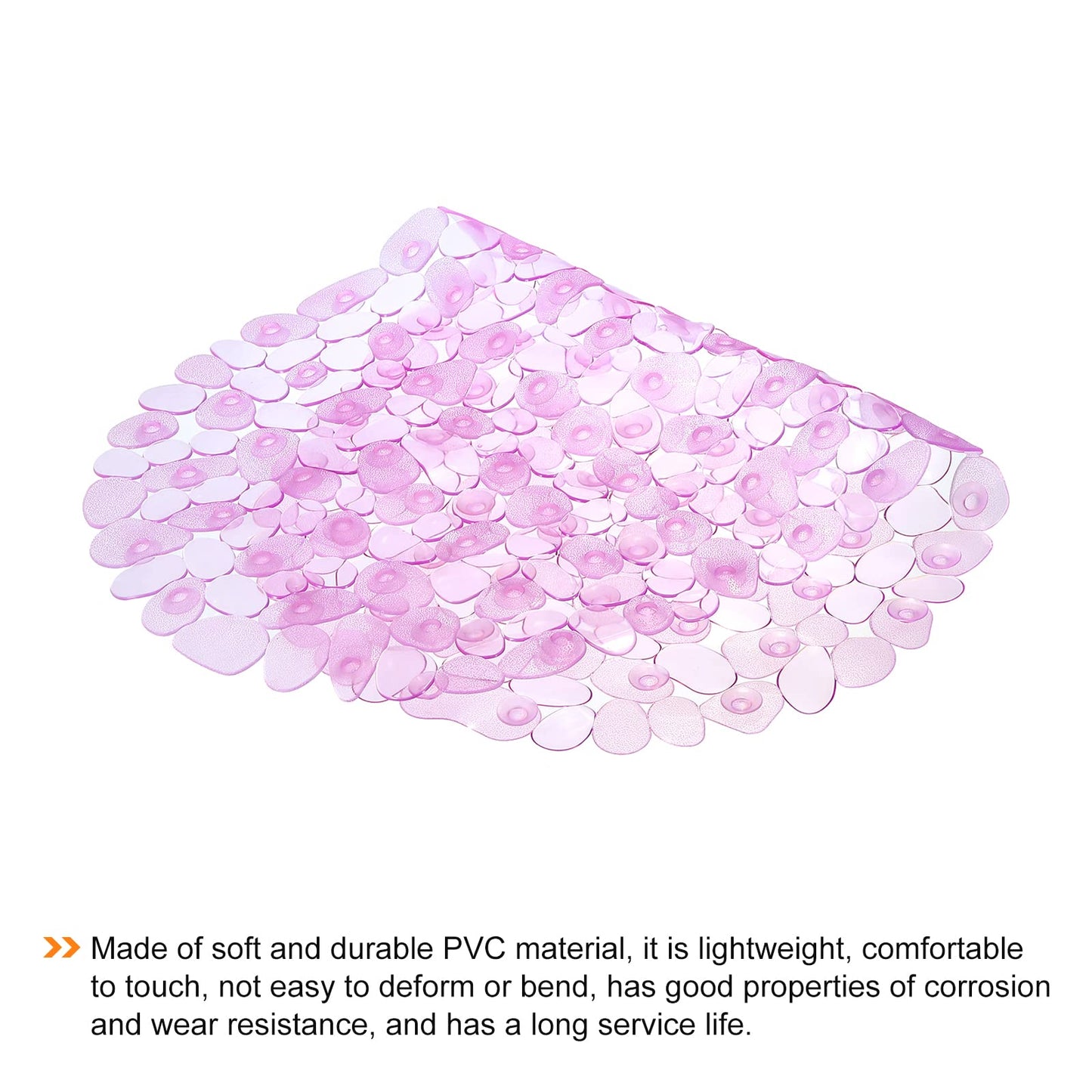 uxcell Bath Tub Shower Mat, 30" x 14.2" PVC Non-Slip Pebble Oval Mat with Drain Holes, Suction Cups for Bathroom Bathtub, Clear Purple
