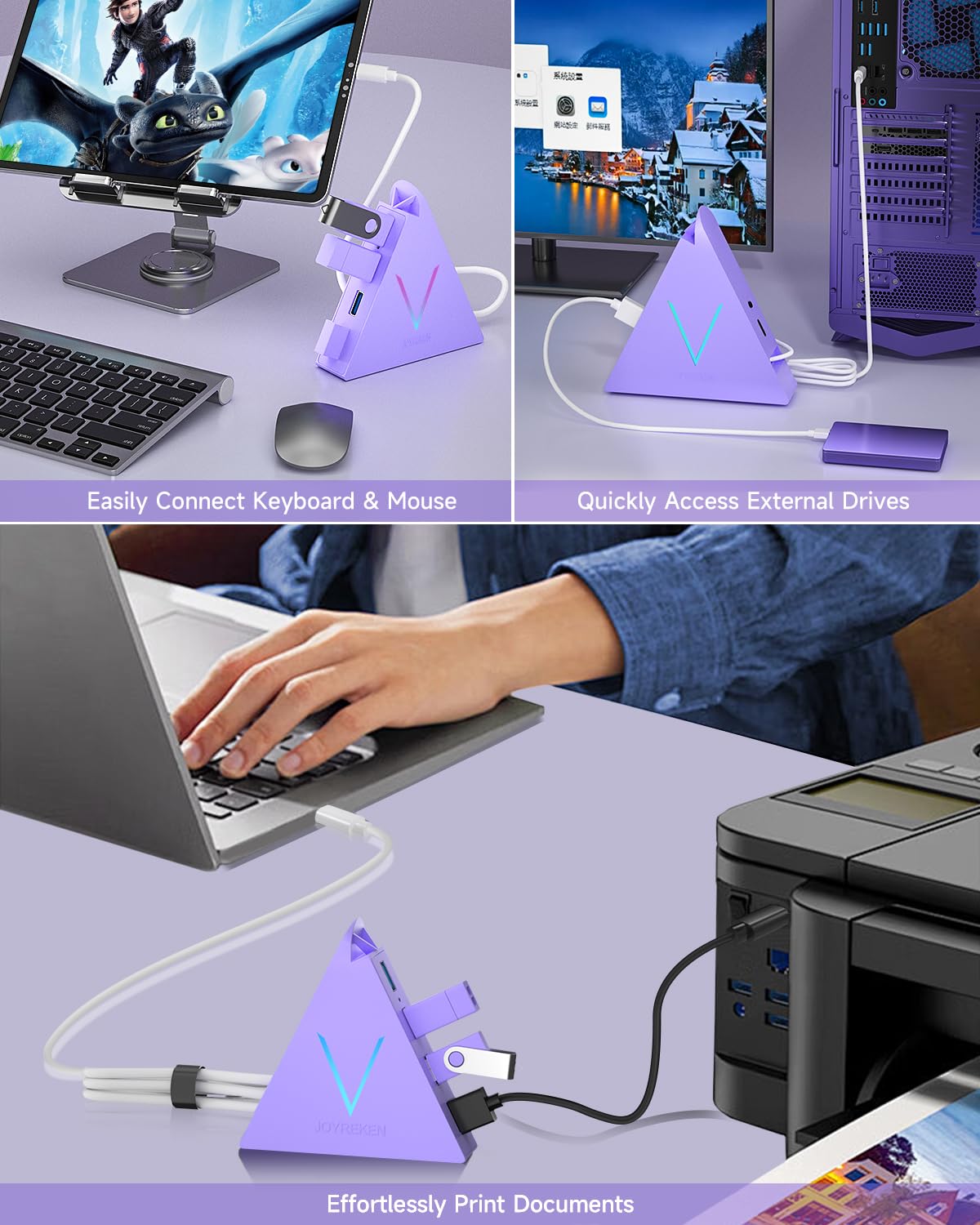 4-Port USB 3.0 Hub, FlyingVHUB Vertical Data USB Hub with 2 ft Extended Cable, for Mac, PC, Xbox One, PS4, PS5, iMac, Surface Pro, XPS, Laptop, Desktop, Flash Drive, Mobile HDD(Pink)