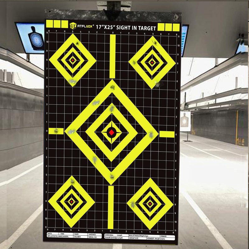 Atflbox Sight in Shooting Range Paper Target, 17X25 Inch High Visibility Target Paper for Indoor and Outdoor Shooting Practice, Suitable for Handgun, Pistol, Rifle, Airgun, Pellet BB Gun (25 Pack)