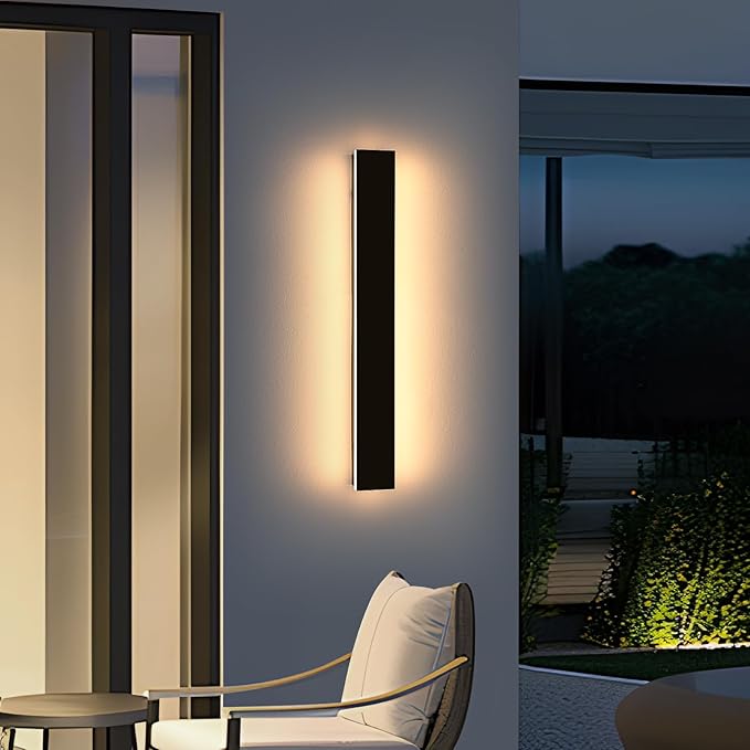 31.4inch Outdoor Wall Lights, Modern Outside Linear Wall Light, Dimmable 3000K-6000K, LED Outdoor Lights, IP65 Waterproof, Black Exterior Wall Sconce for House Doorway Patio Garden with Remote Control