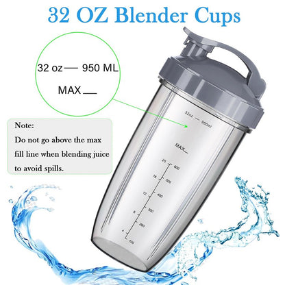 For Nutribullet Blender Cups, Blender Replacement Parts 32oz Cups with Flip-Top To-Go-Lid Compatible with Nutribullet Replacement Parts 32oz for Nutri Bullet 600W and 900W NBR-0601WM