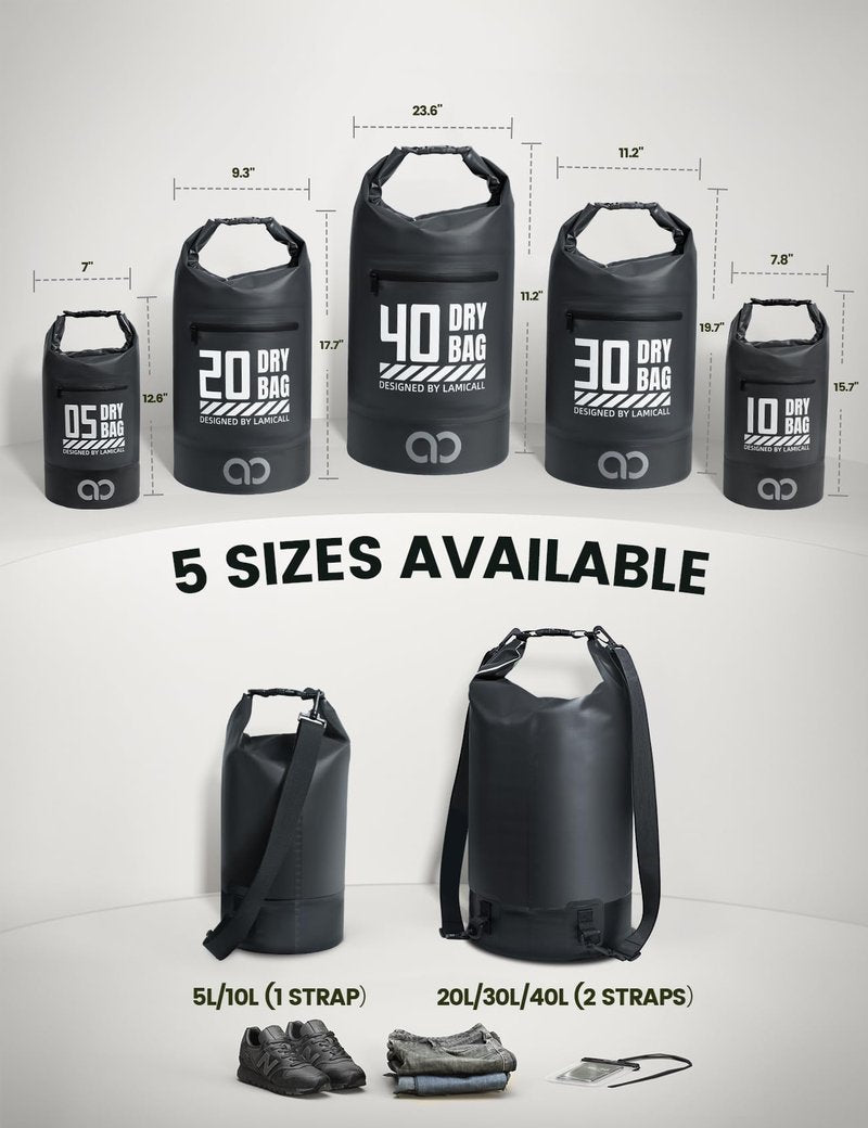 Lamicall Waterproof Dry Bag with Phone Pouch, Floating Roll Top Backpack for Kayaking, Boating, Swimming and Camping